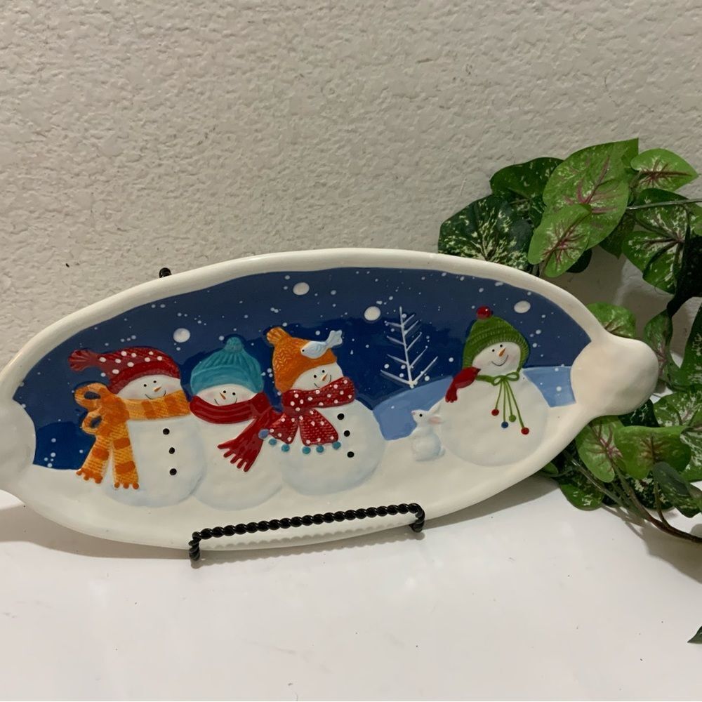 St. Nicholas Square SNOW DAYS Oval Handled Tray, 16 1/4" Snowmen Christmas A12